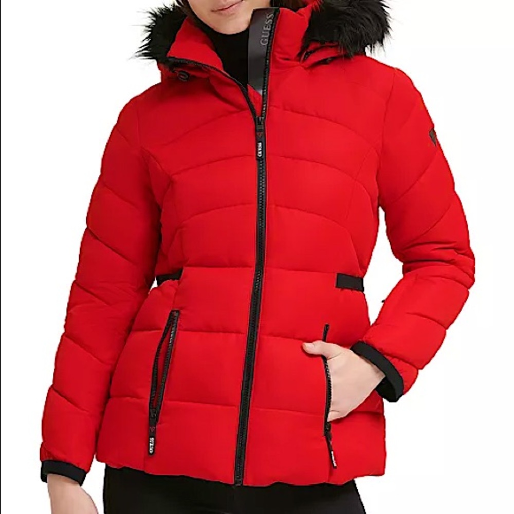 Red Guess Puffer Jacket